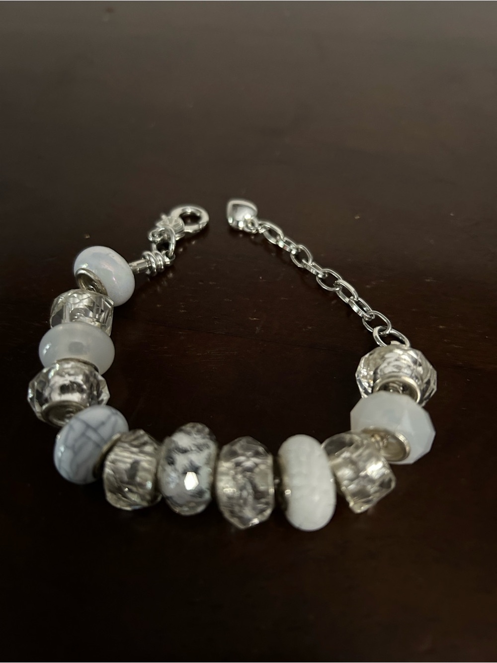 Silpada Silver Tone Bracelet with White and Clear Beads